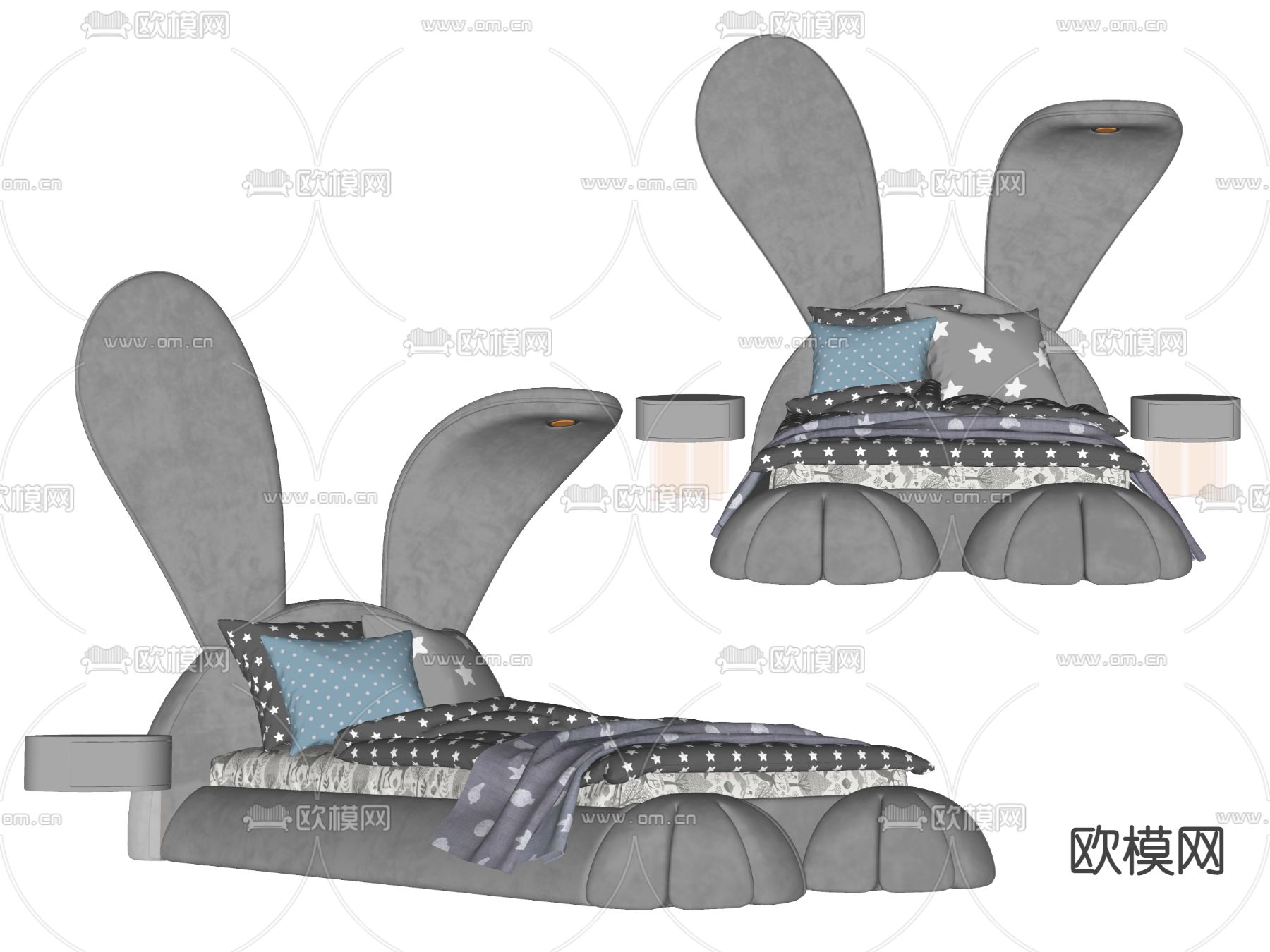 CIRCU 现代兔子儿童床su模型下载（渲染图2）