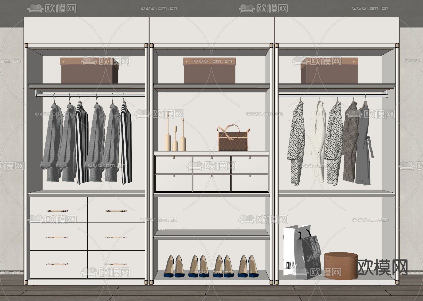 现代开放式衣柜su模型下载（渲染图2）