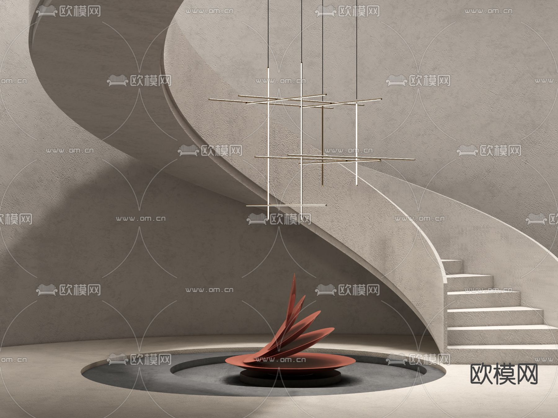 现代艺术吊灯su模型下载（渲染图1）