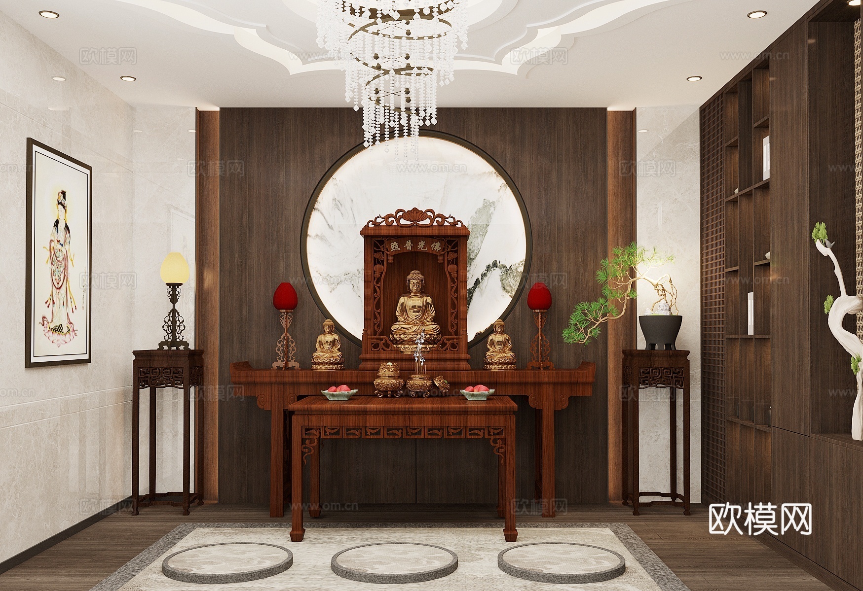新中式佛龛 禅意佛龛su模型下载（渲染图2）