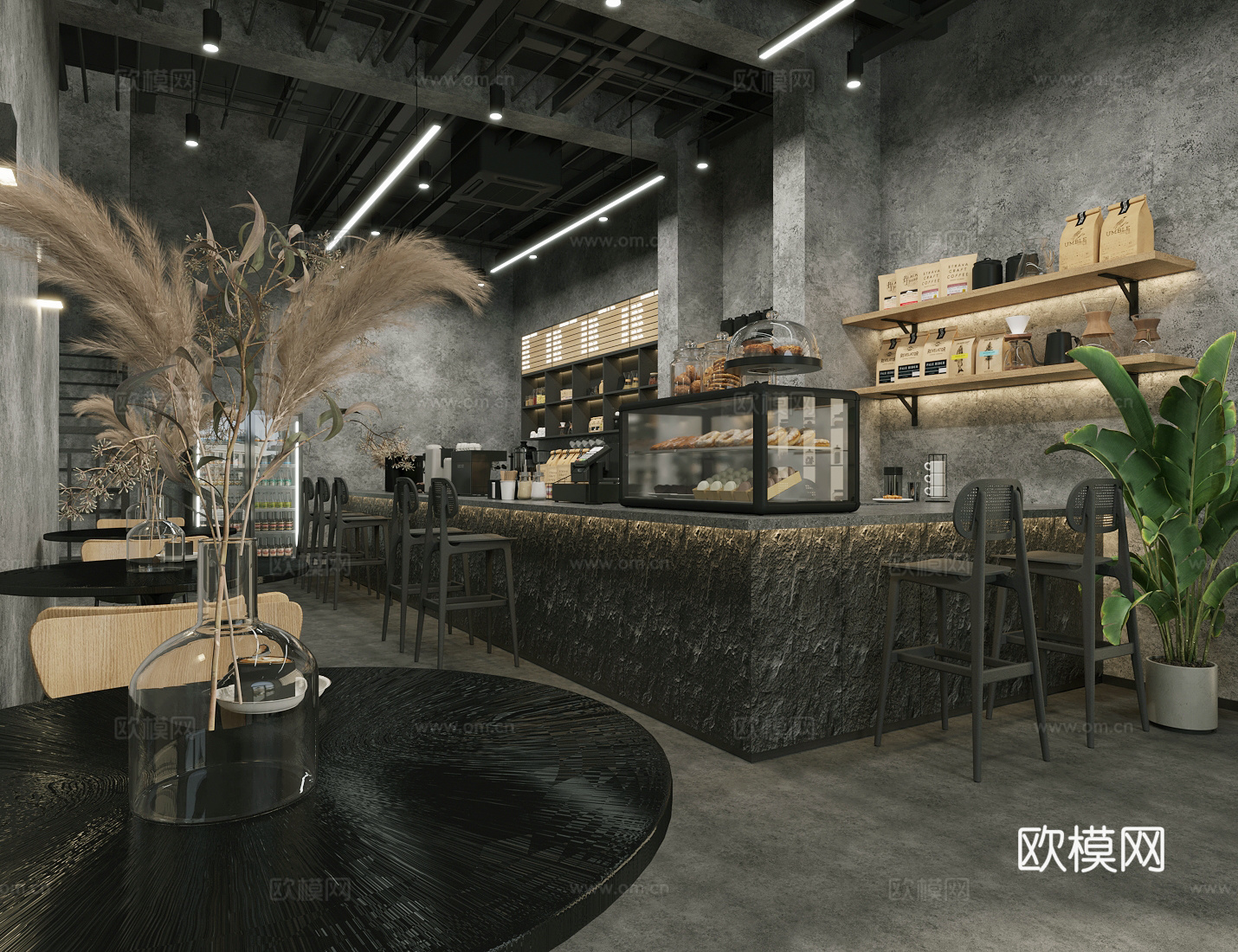 工业风咖啡厅 工业风奶茶店 咖啡桌椅 奶茶店桌椅 咖啡店中心su模型