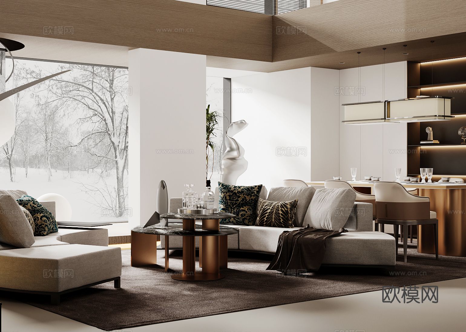 别墅客厅 别墅中空3d模型下载（渲染图2）