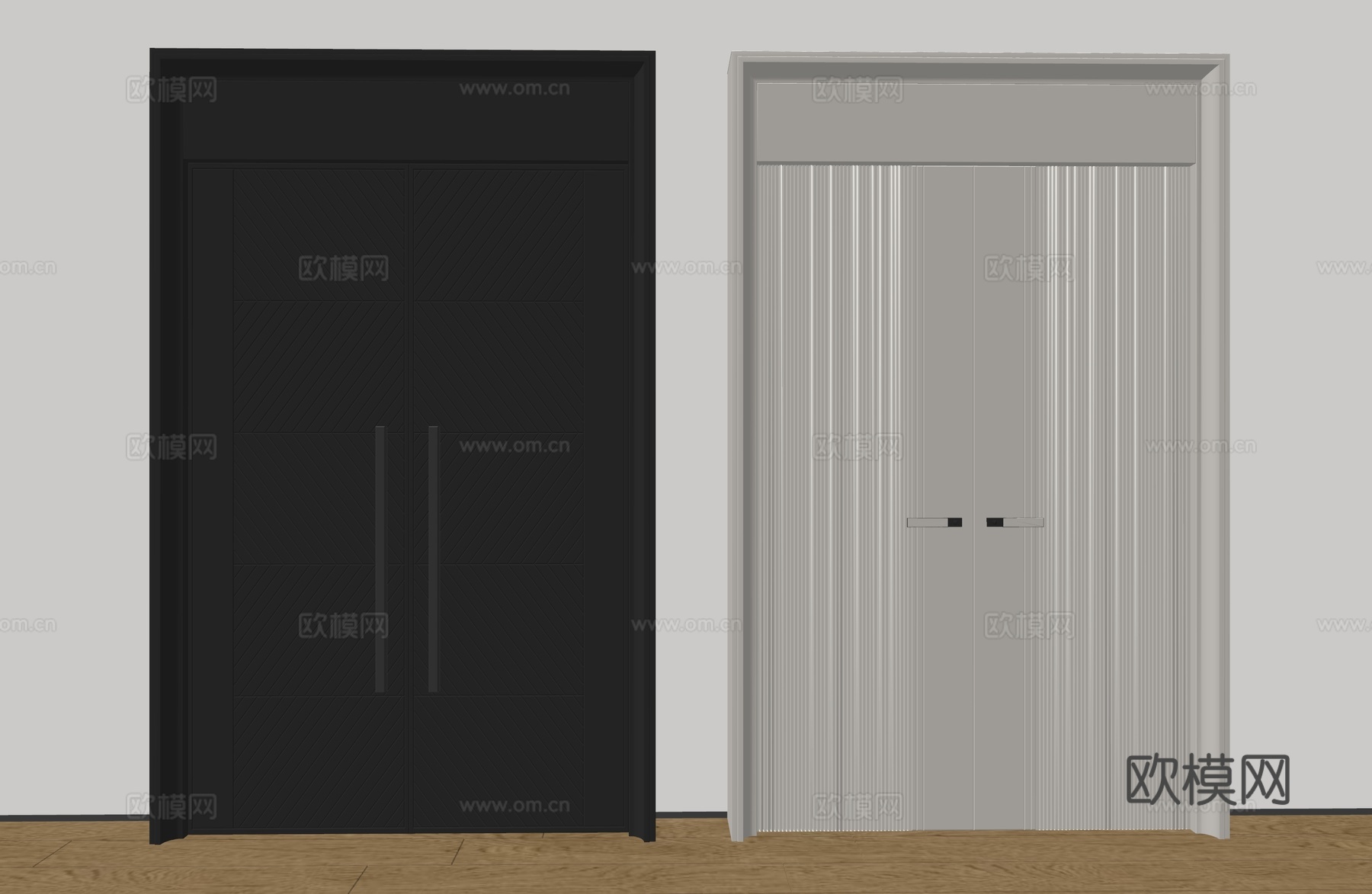 现代双开门 平开门 入户门 防盗门 通顶对开门 大门 子母门su模型