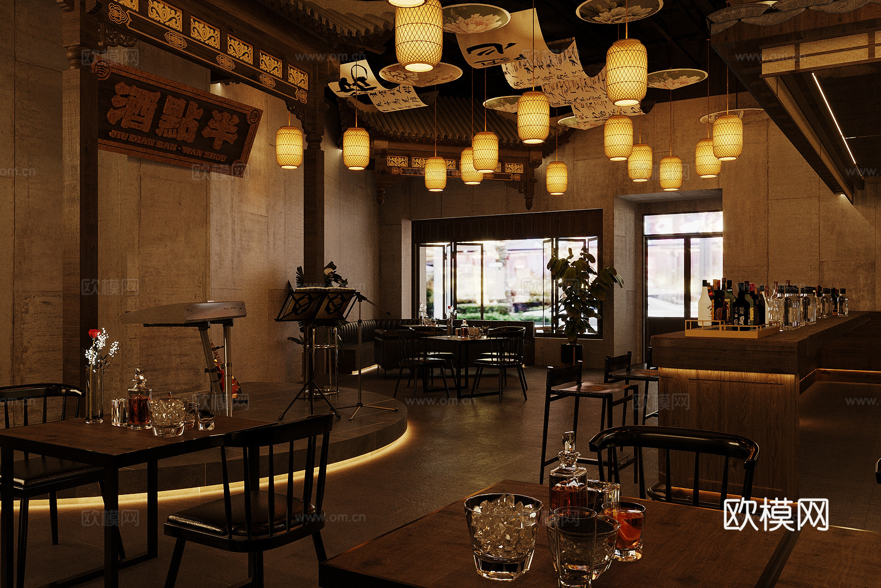 新中式复古酒吧 清吧 酒馆3d模型下载