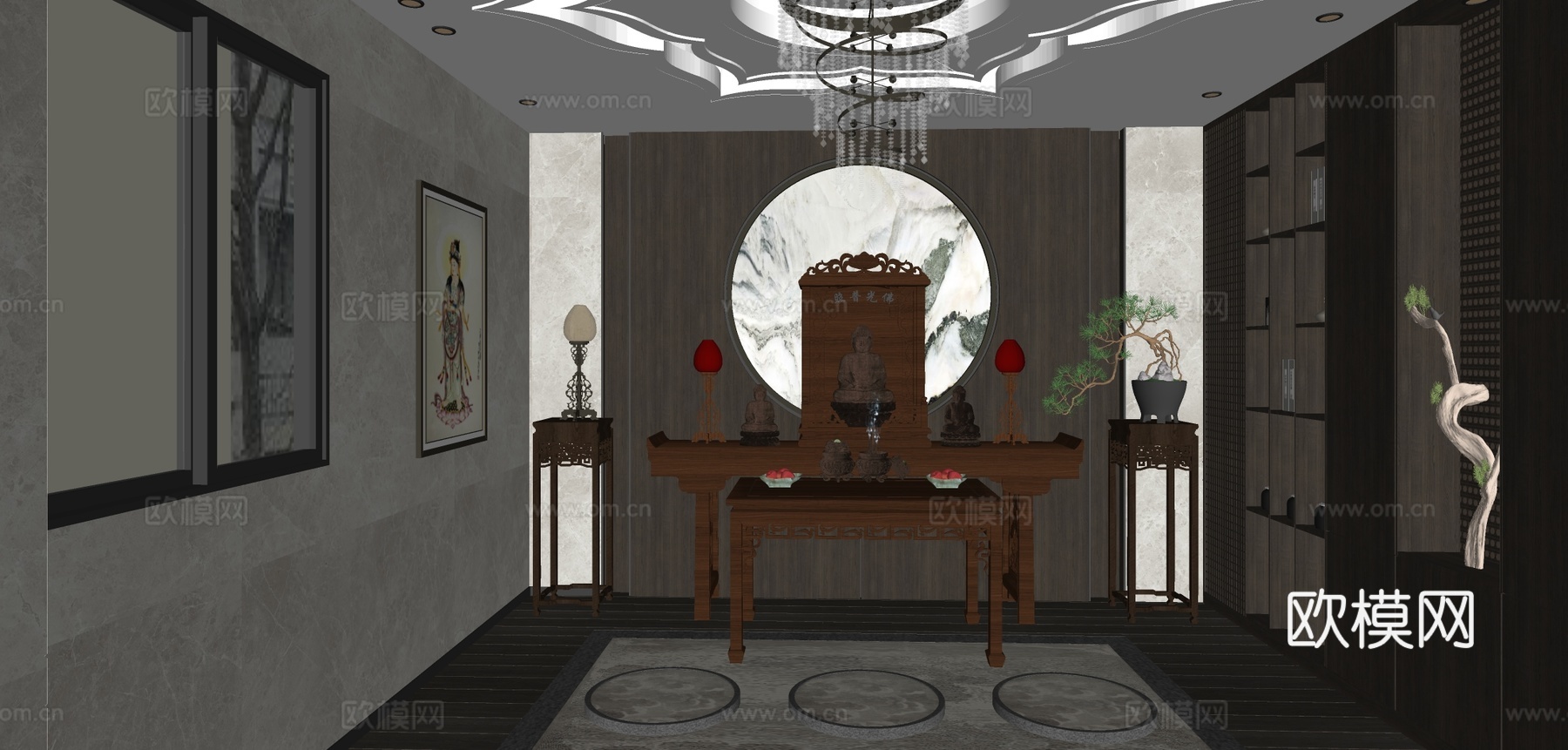 新中式佛龛 禅意佛龛su模型下载（渲染图1）