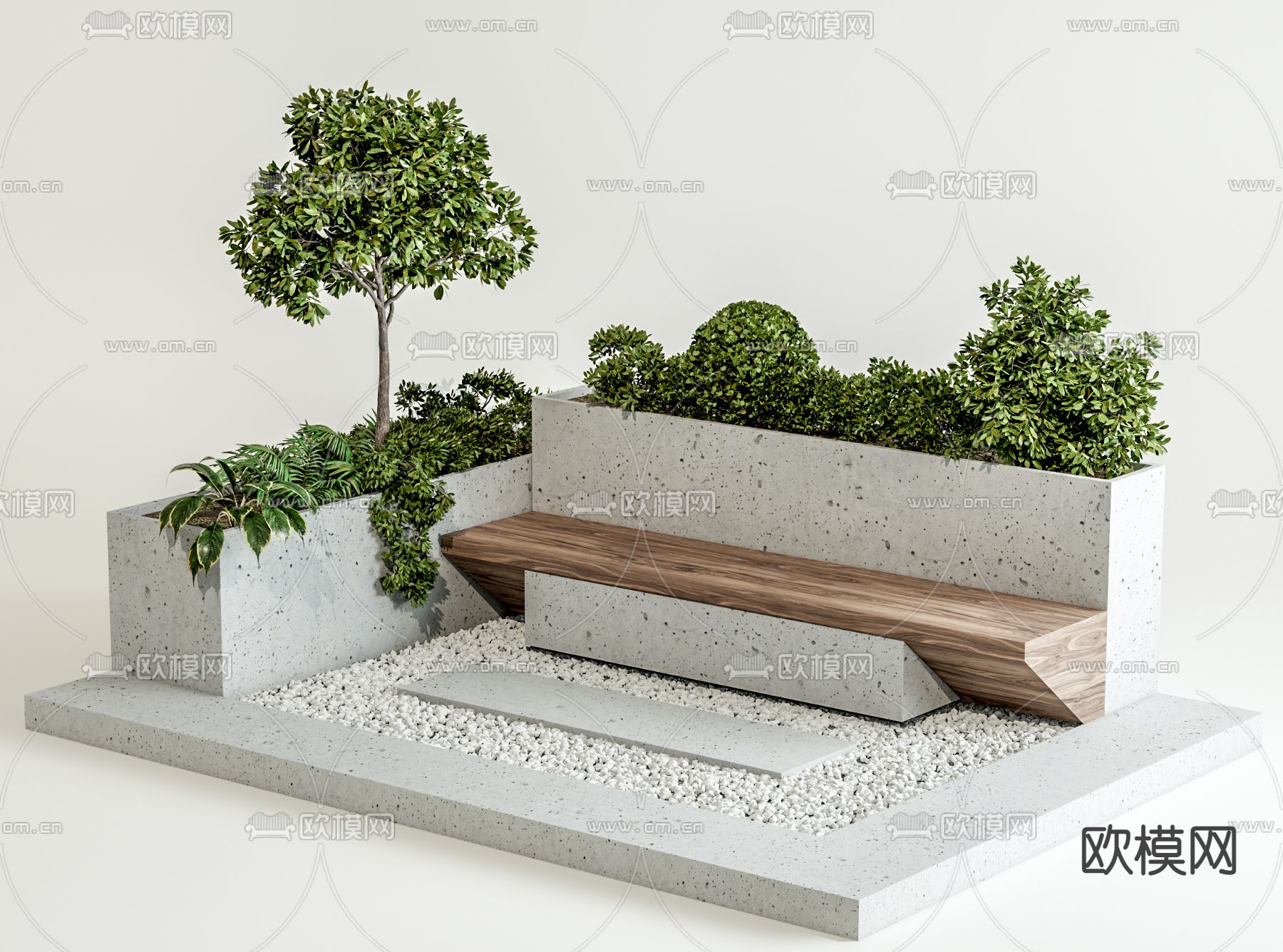 现代树池花坛座椅su模型下载（渲染图1）