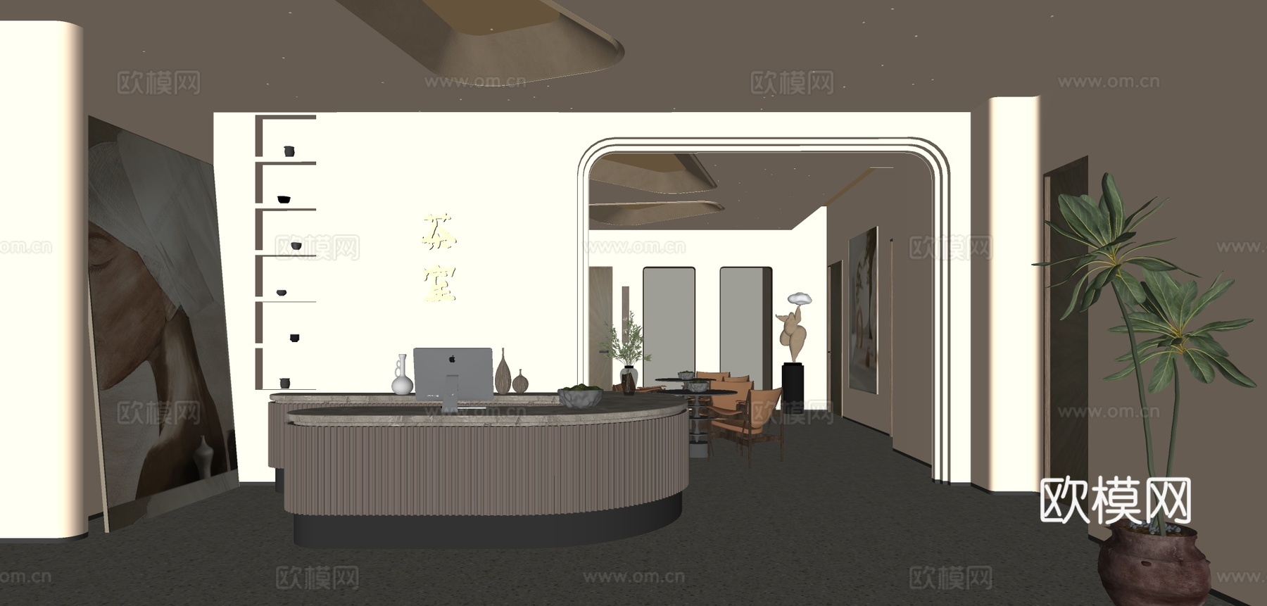 新中式茶馆收银台su模型下载（渲染图1）