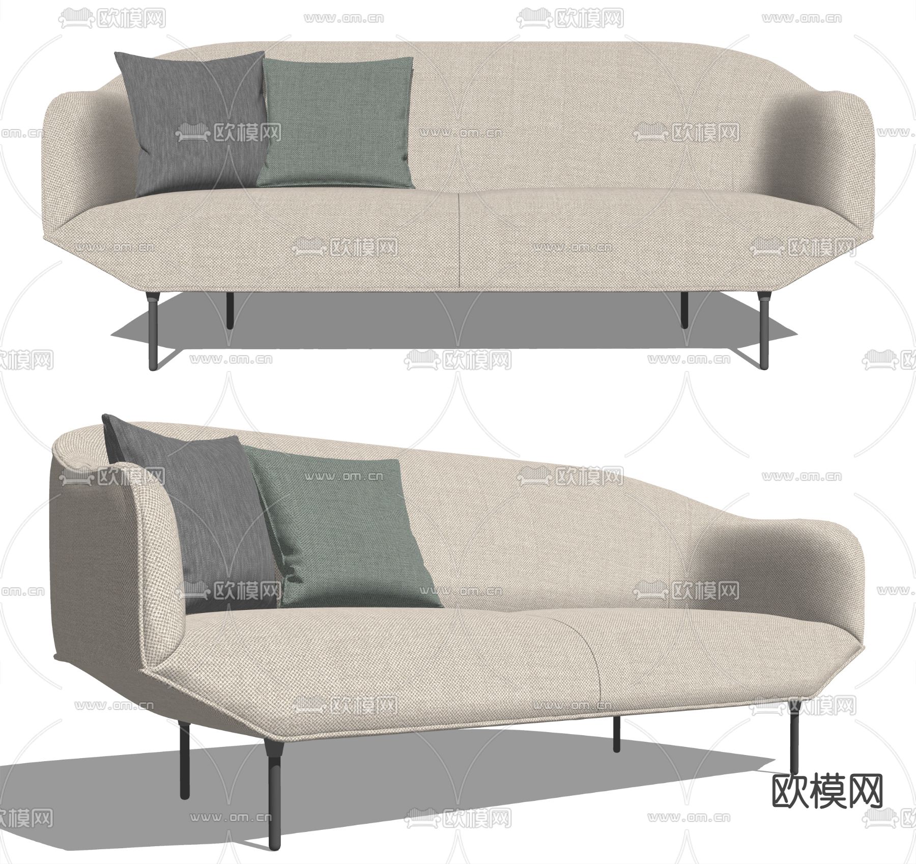 现代布艺双人沙发su模型