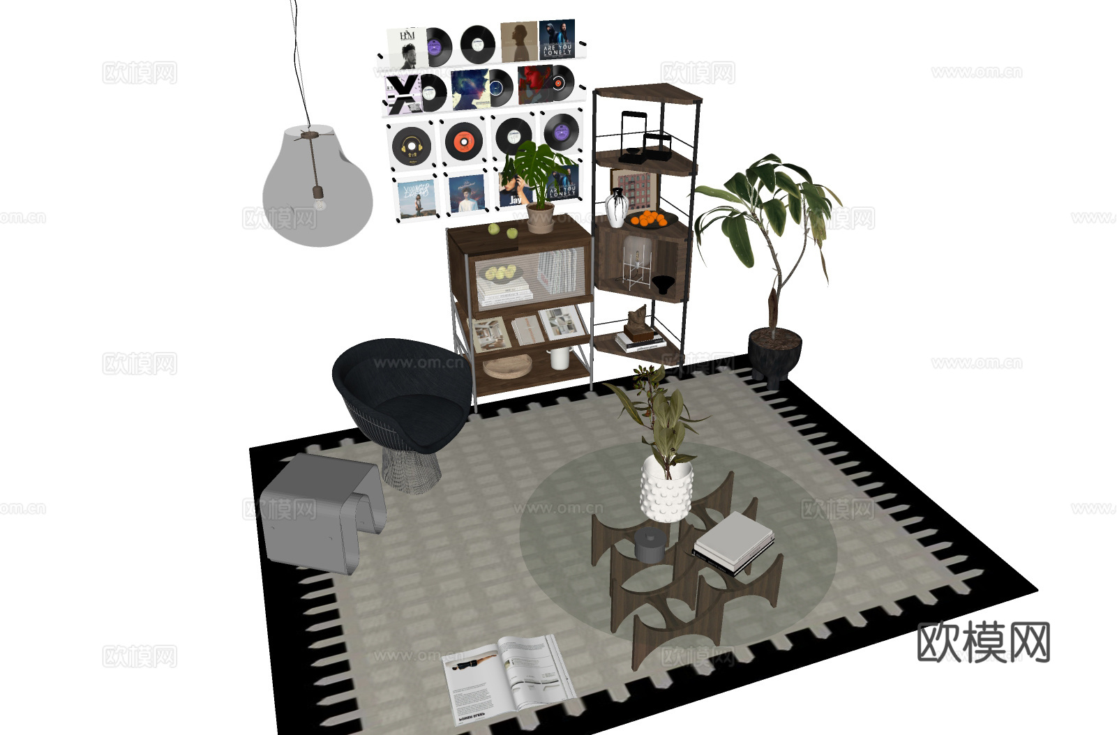 中古风储物柜 杂志柜su模型下载（渲染图1）