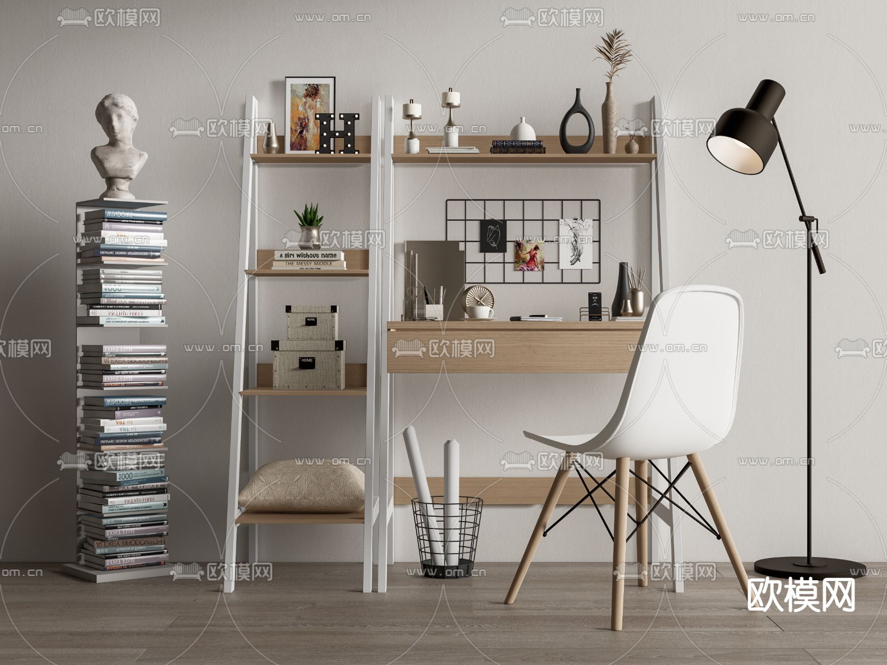 北欧书桌椅su模型下载（渲染图1）
