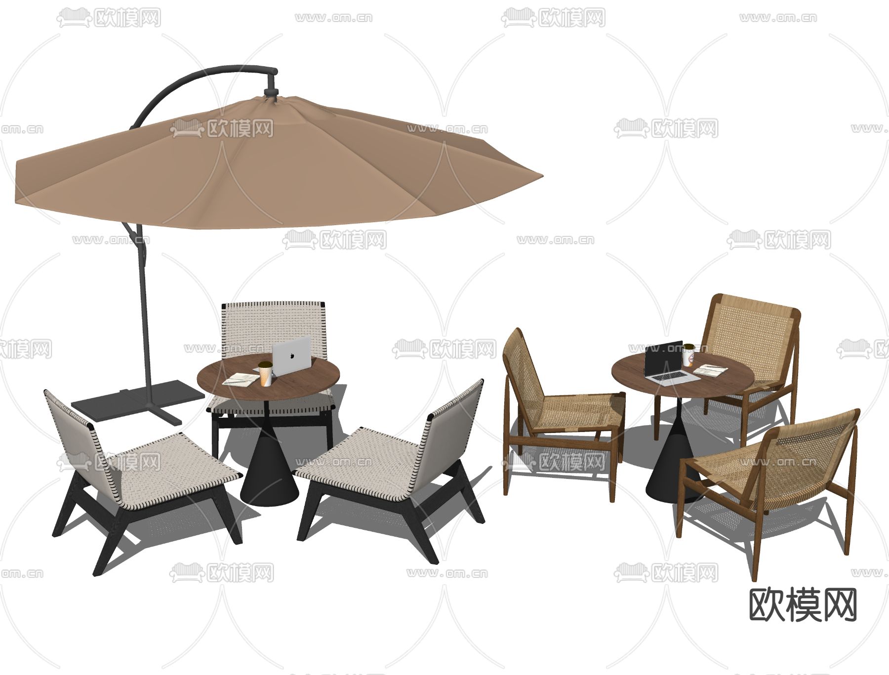 现代户外桌椅 洽谈桌椅su模型