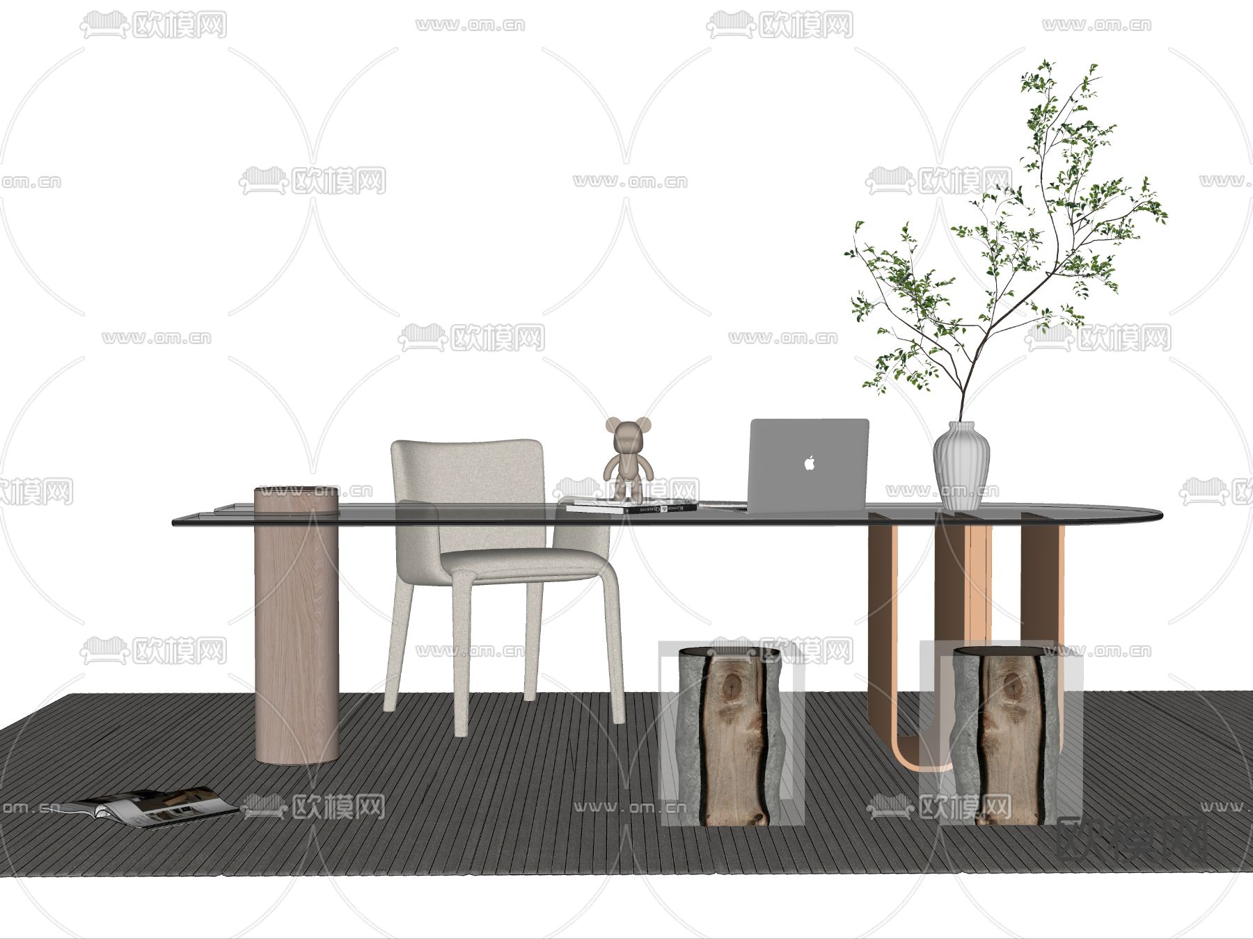 现代书桌椅su模型下载（渲染图2）