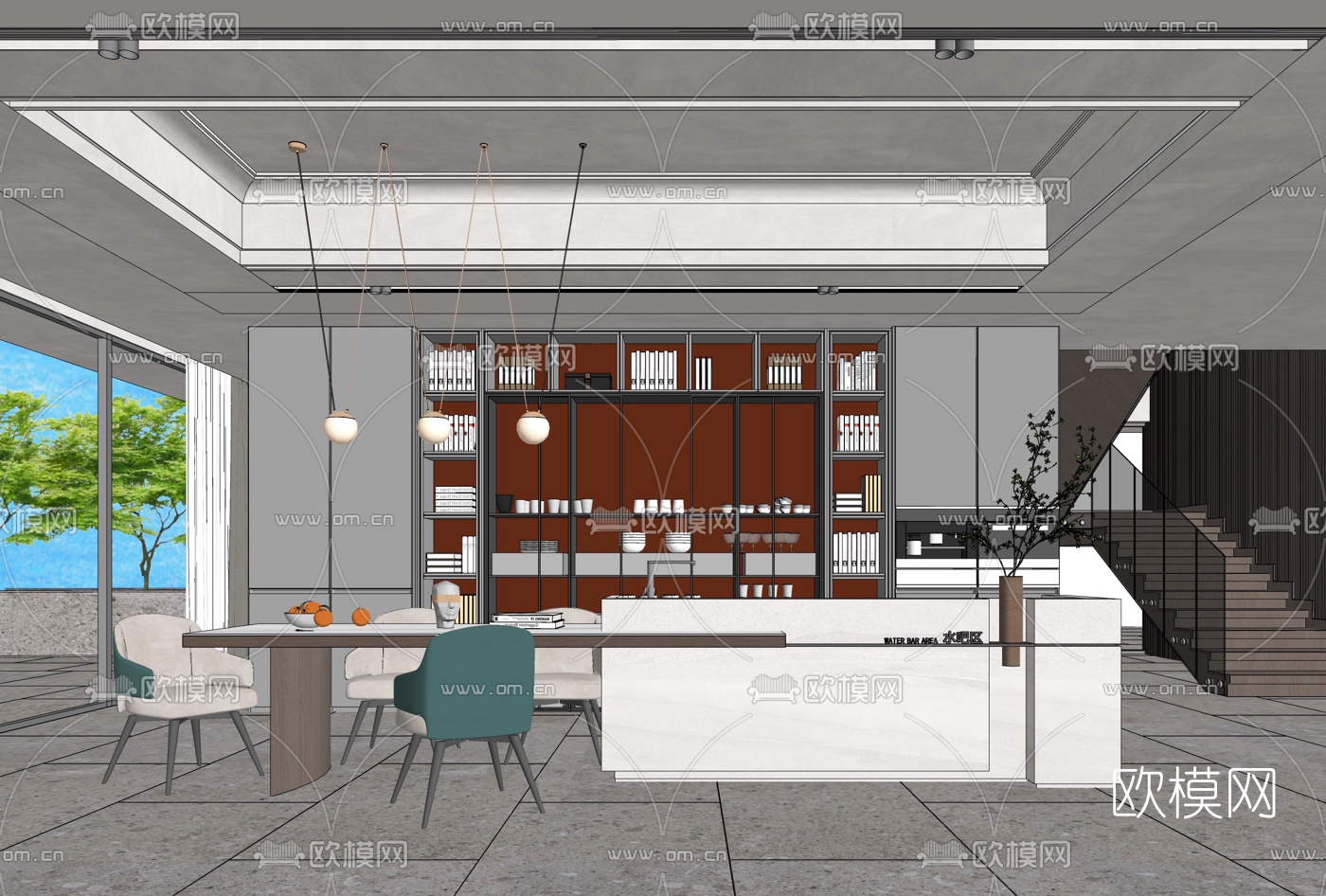 现代轻奢餐厅su模型