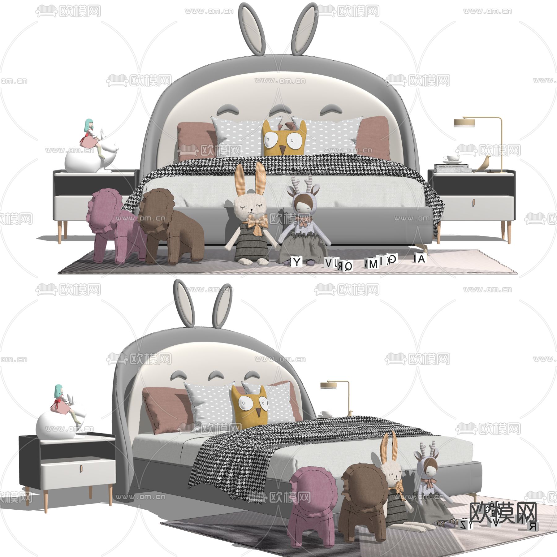 现代布艺儿童床su模型下载（渲染图2）