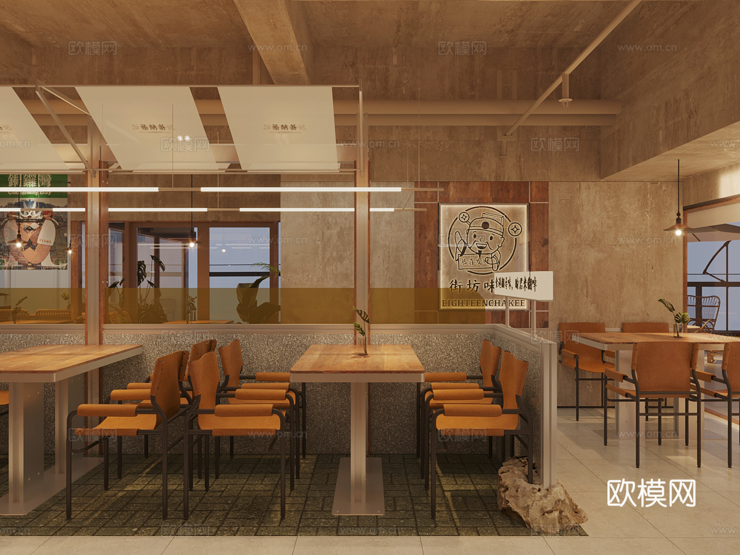 新中式茶餐厅su模型下载（渲染图2）