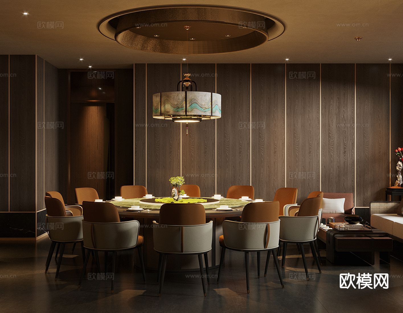 新中式餐厅包厢 包房su模型下载（渲染图2）