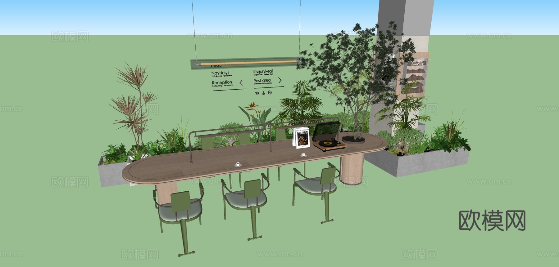 奶油风卡座沙发 奶茶店桌椅su模型下载（渲染图1）