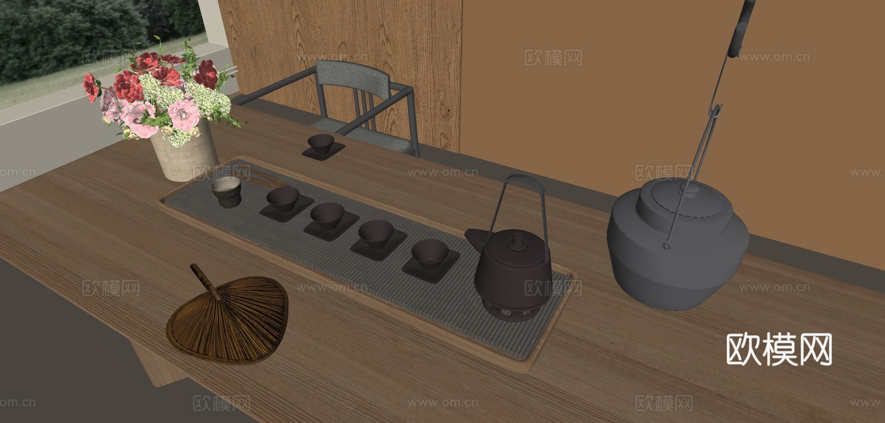 新中式茶具 茶壶 烧水壶 公道杯su模型下载（渲染图1）