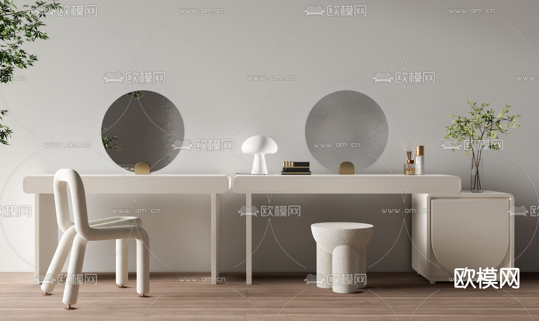 现代梳妆台su模型下载（渲染图1）