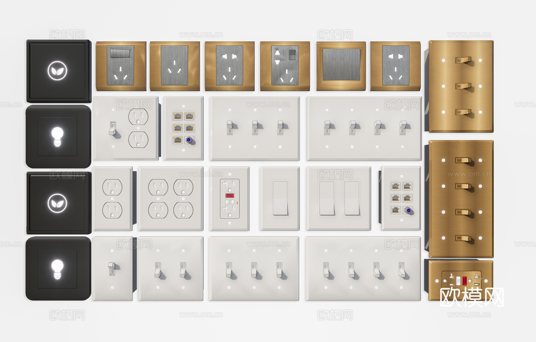 现代开关插座面板 开关按钮面板 极简开关面板 创意开关面板3d模型