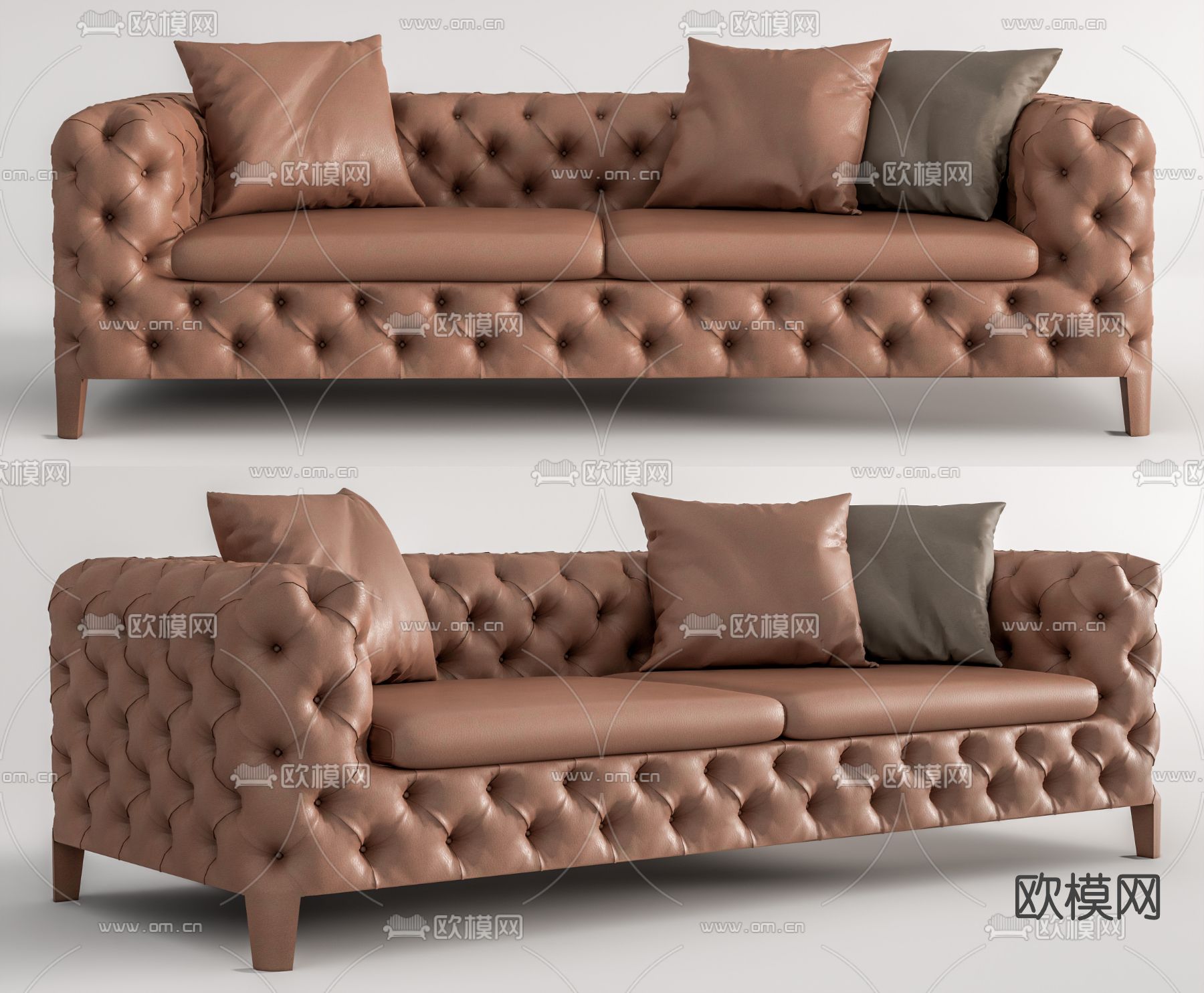 美式皮革双人沙发su模型
