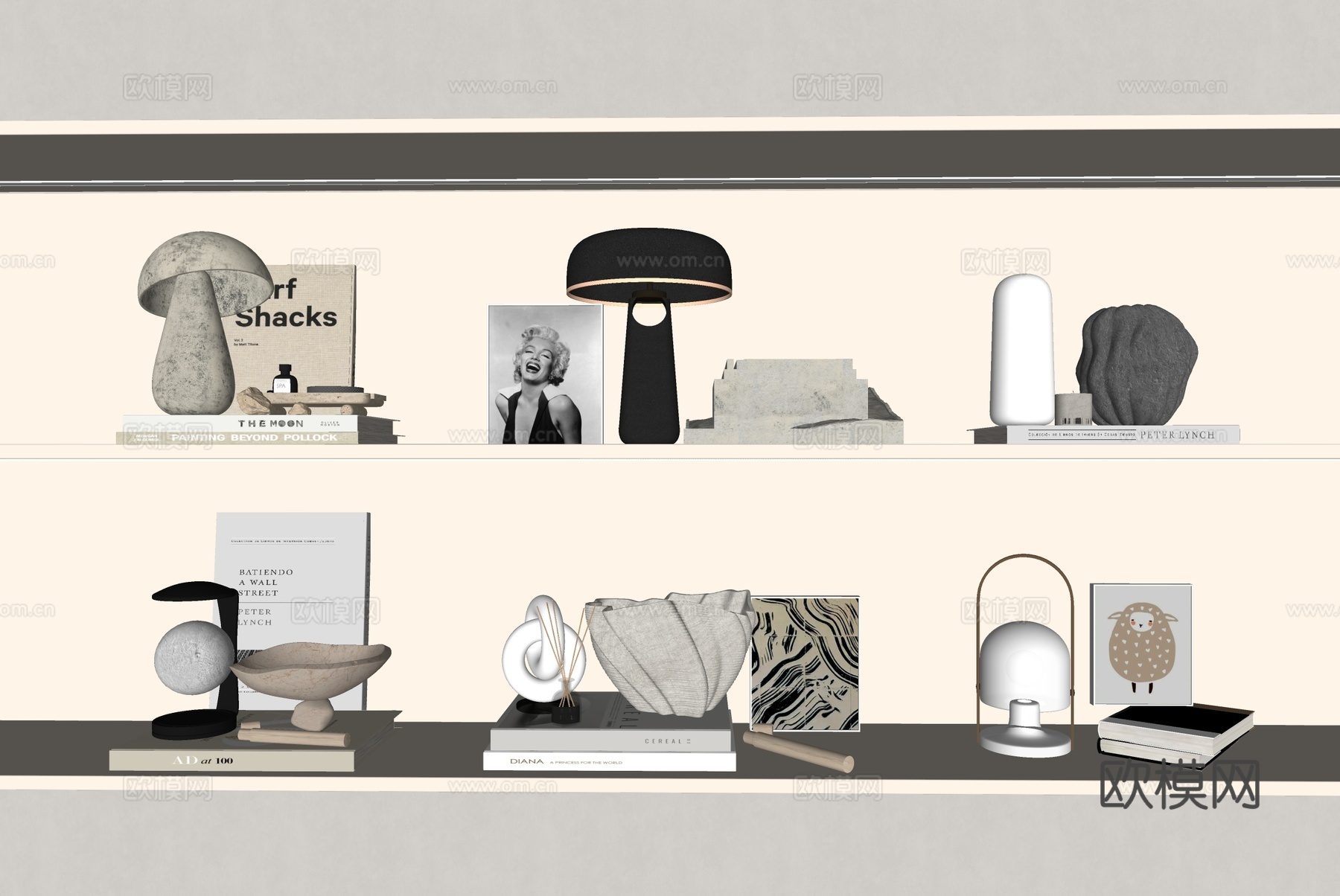 书籍摆件 台灯摆件su模型下载（渲染图1）