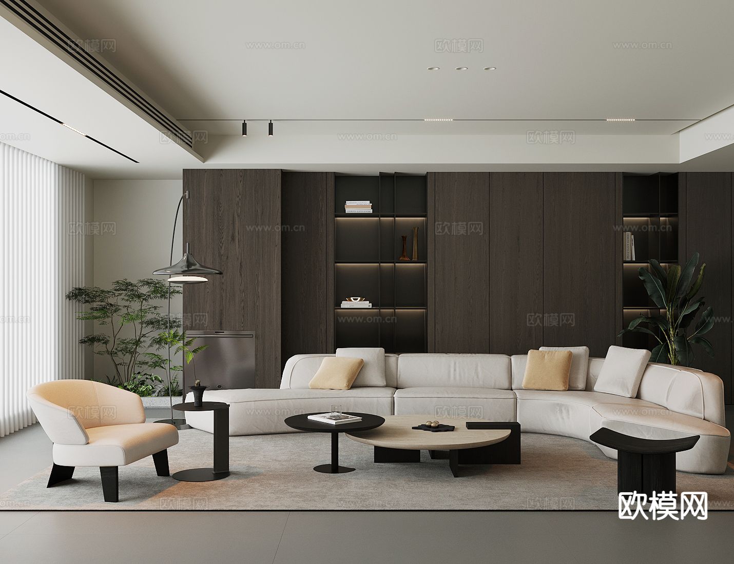 现代轻奢客厅su模型下载（渲染图3）