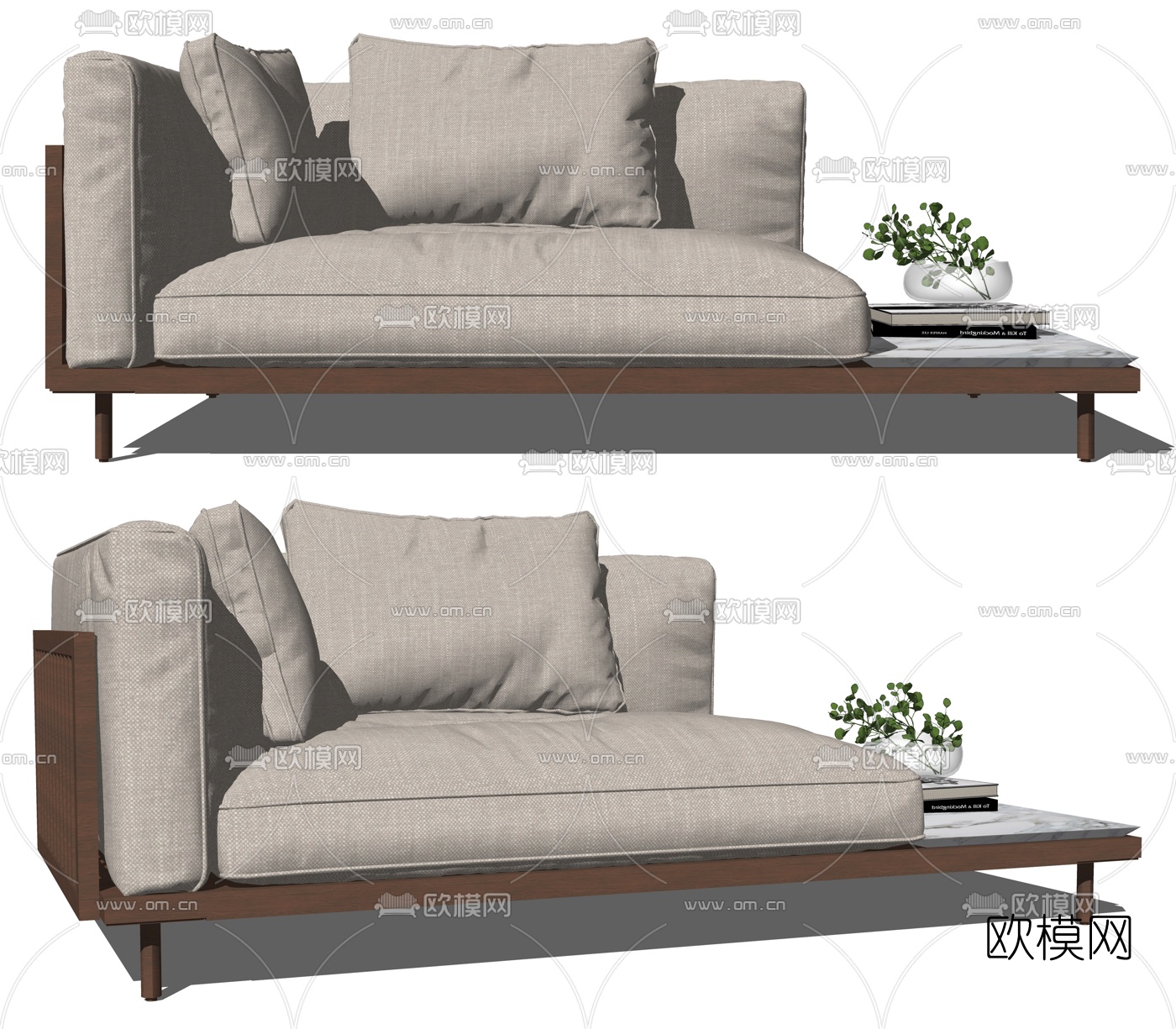 新中式布艺贵妃椅su模型下载（渲染图2）