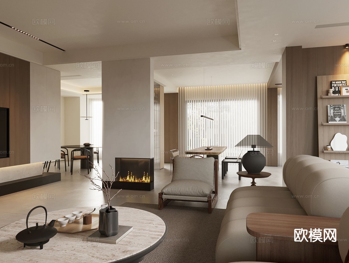 中古风客餐厅su模型下载（渲染图3）