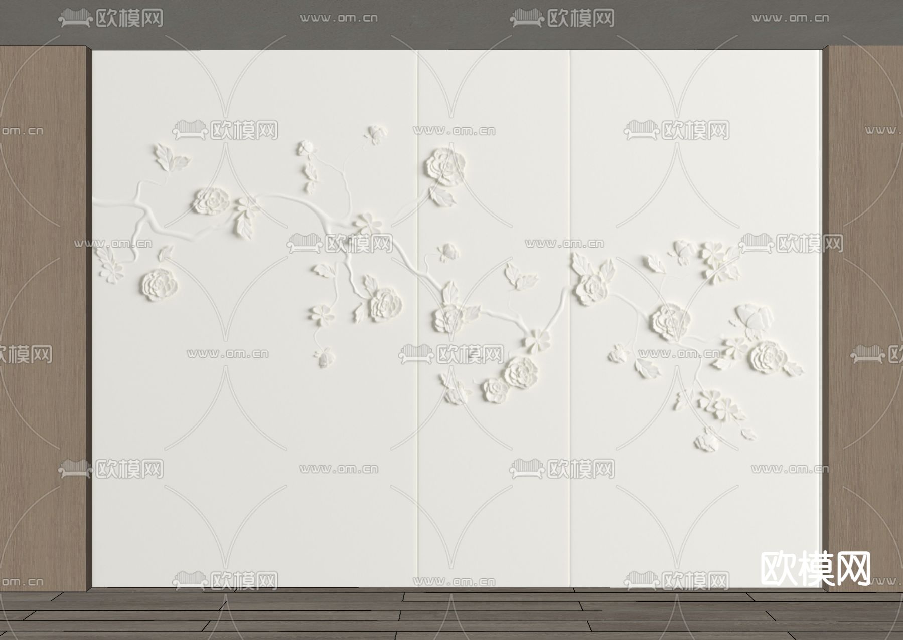 现代浮雕软包背景墙 护墙板su模型