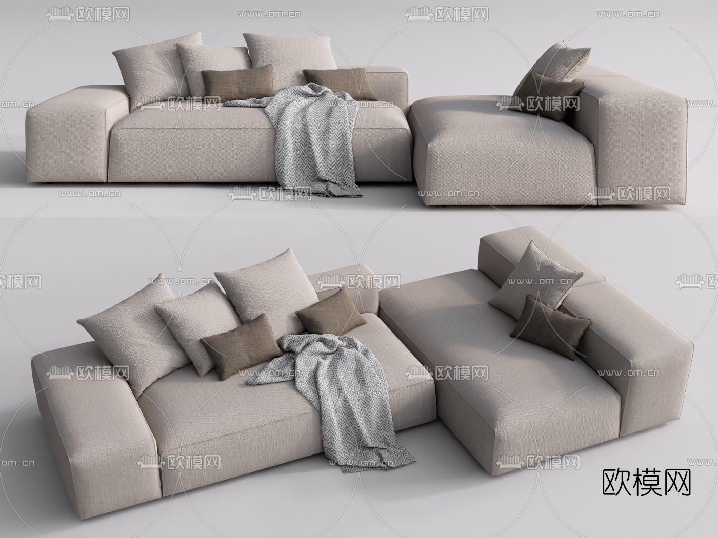 现代布艺转角沙发su模型