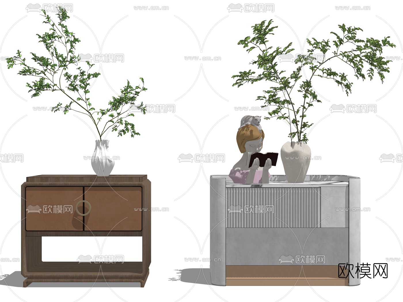 现代方形床头柜su模型下载（渲染图2）