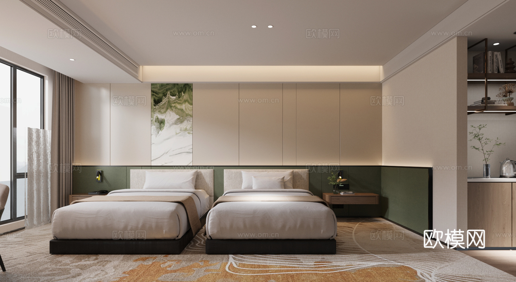 酒店客房 双床房su模型下载（渲染图2）