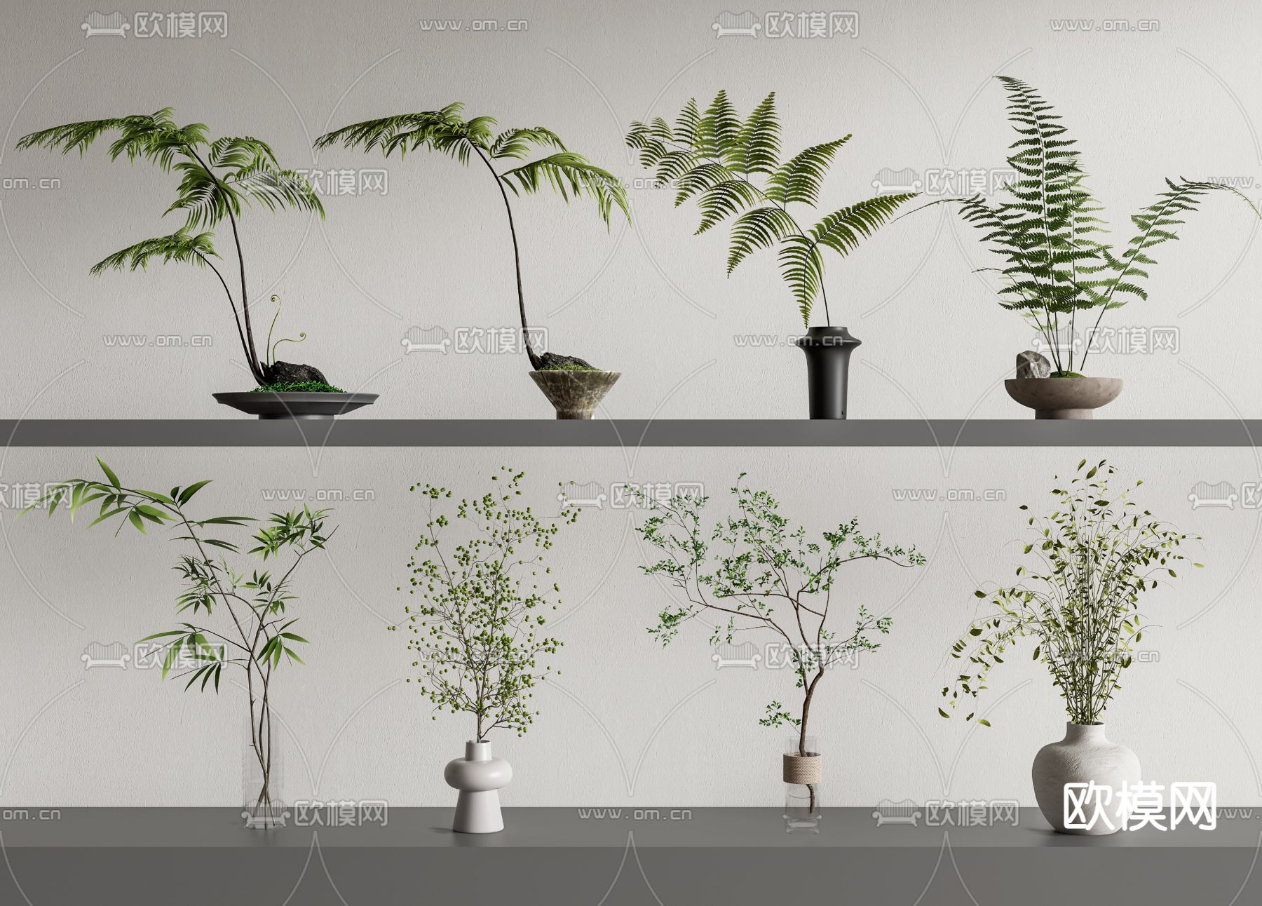 花瓶花艺 蕨类盆栽su模型