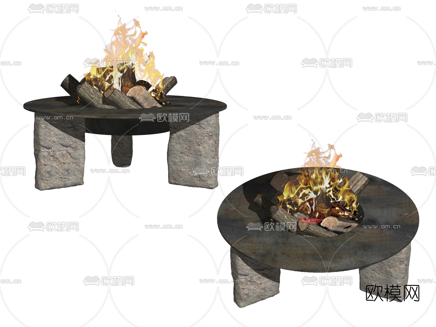 现代壁炉 柴火su模型下载（渲染图2）