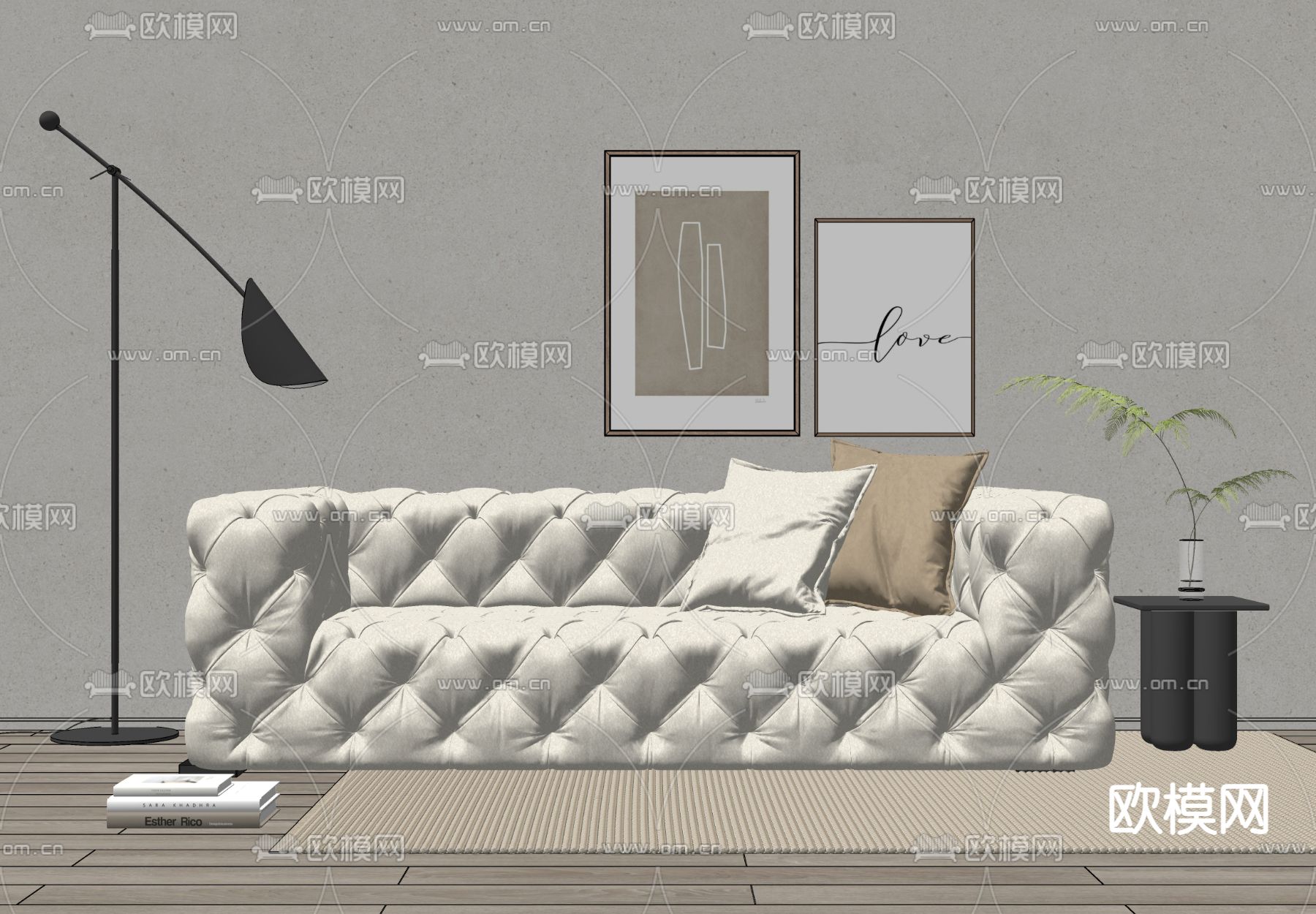 Baxter 锁扣双人沙发su模型下载（渲染图3）