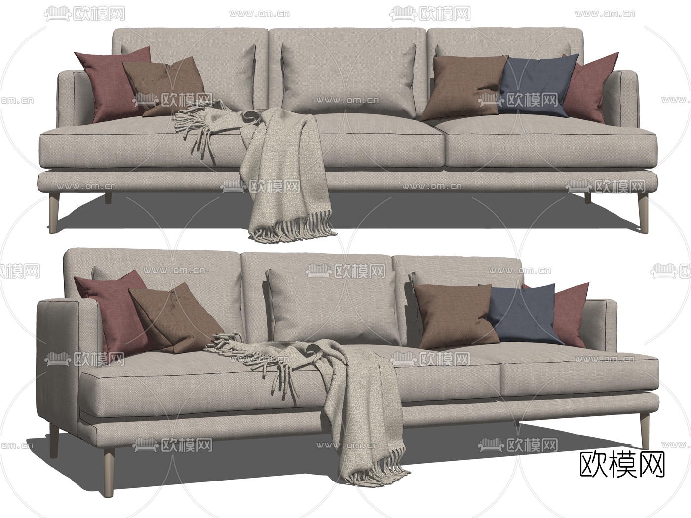 现代布艺多人沙发su模型
