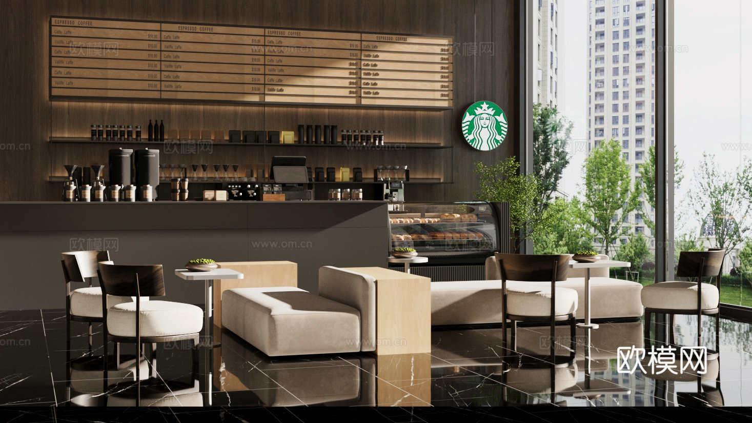 原木风咖啡厅su模型下载（渲染图2）