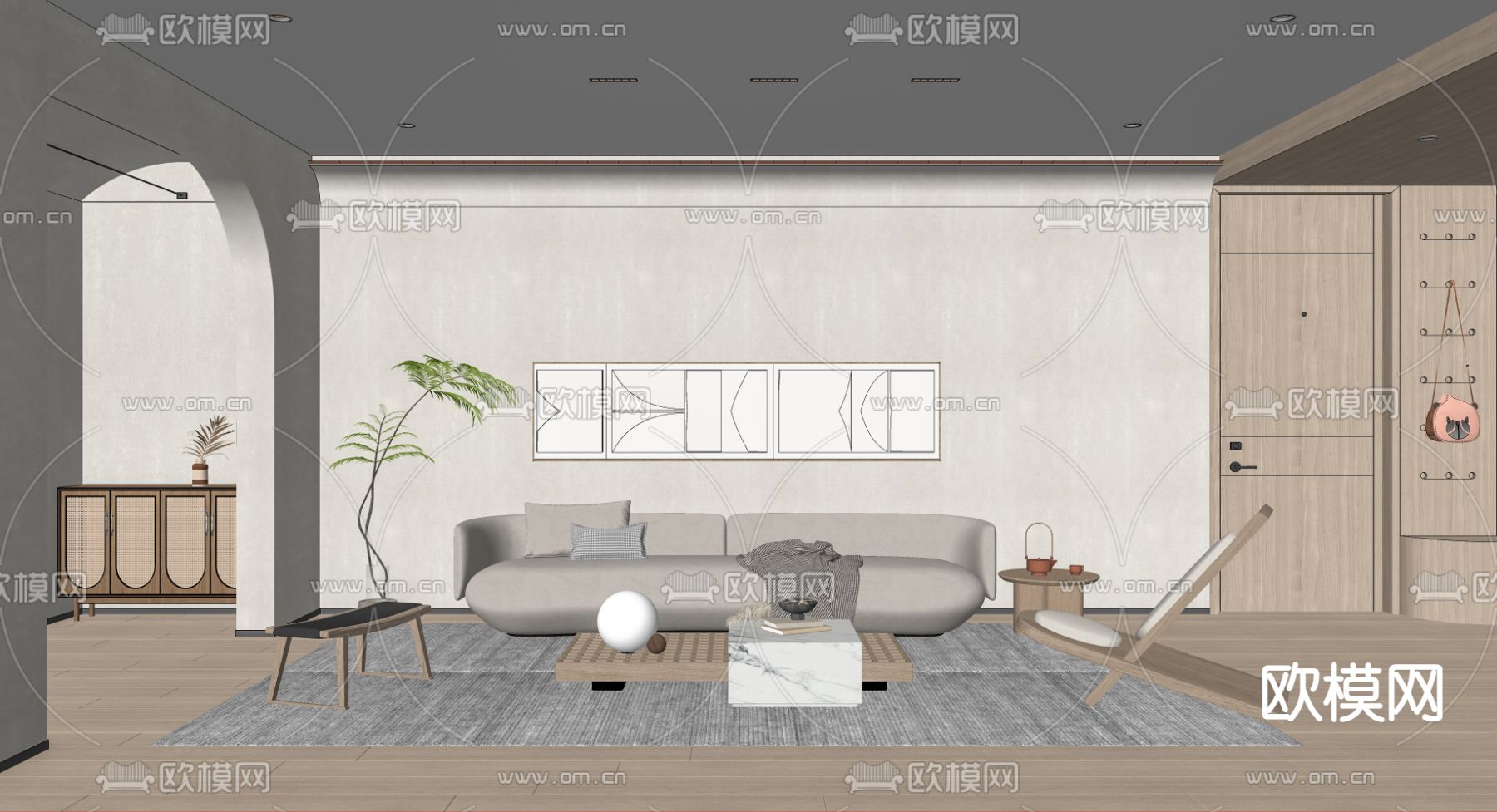 北欧布艺沙发组合su模型下载（渲染图2）