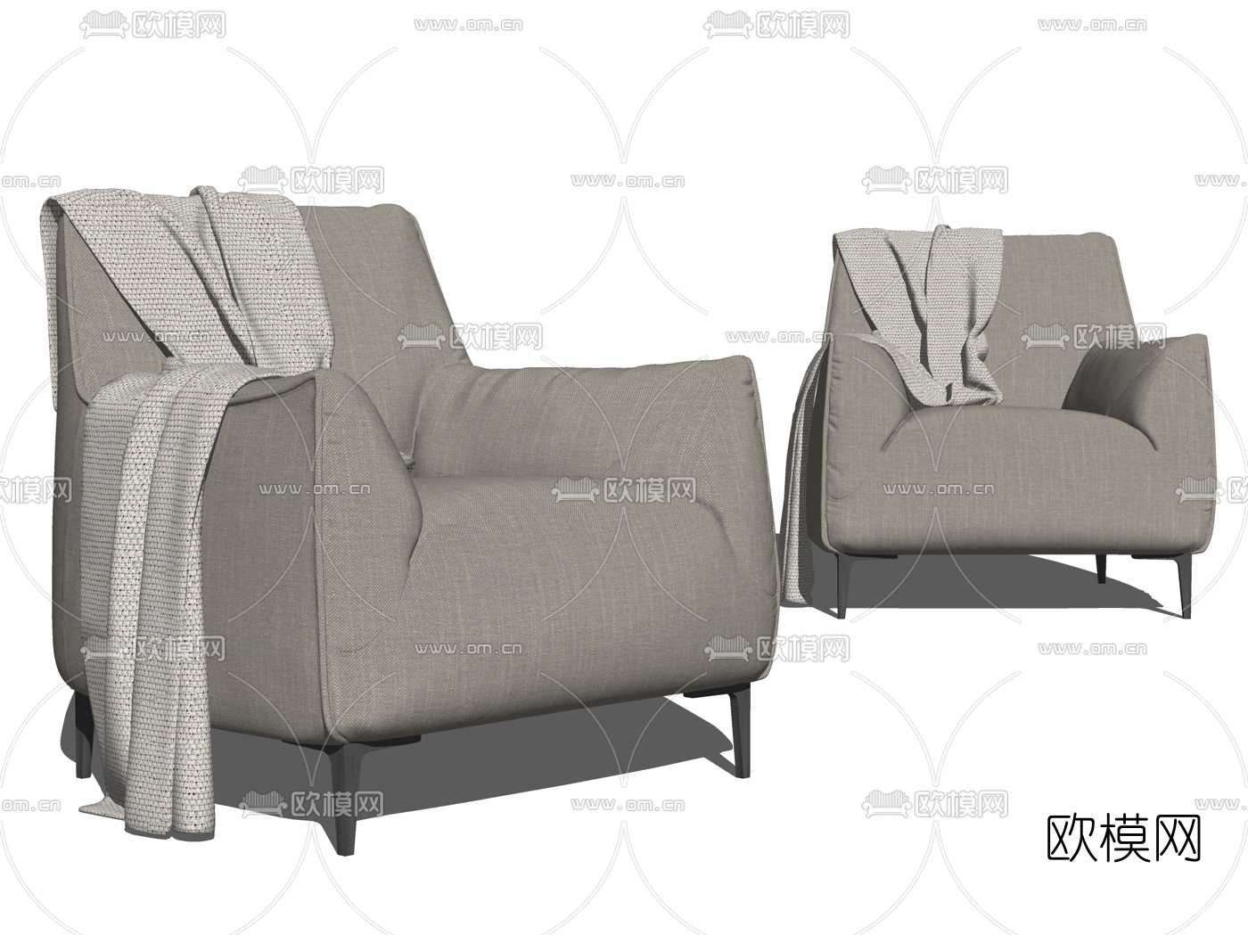 现代布艺单人沙发su模型下载（渲染图2）