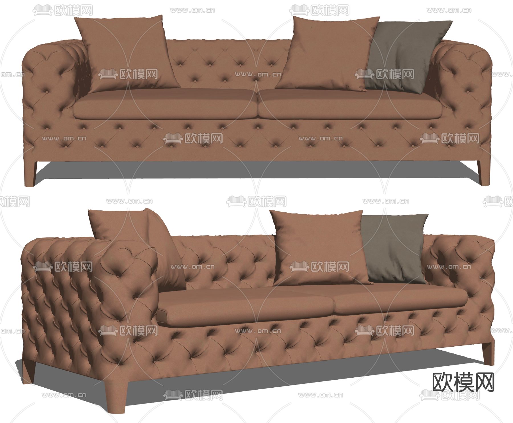 美式皮革双人沙发su模型