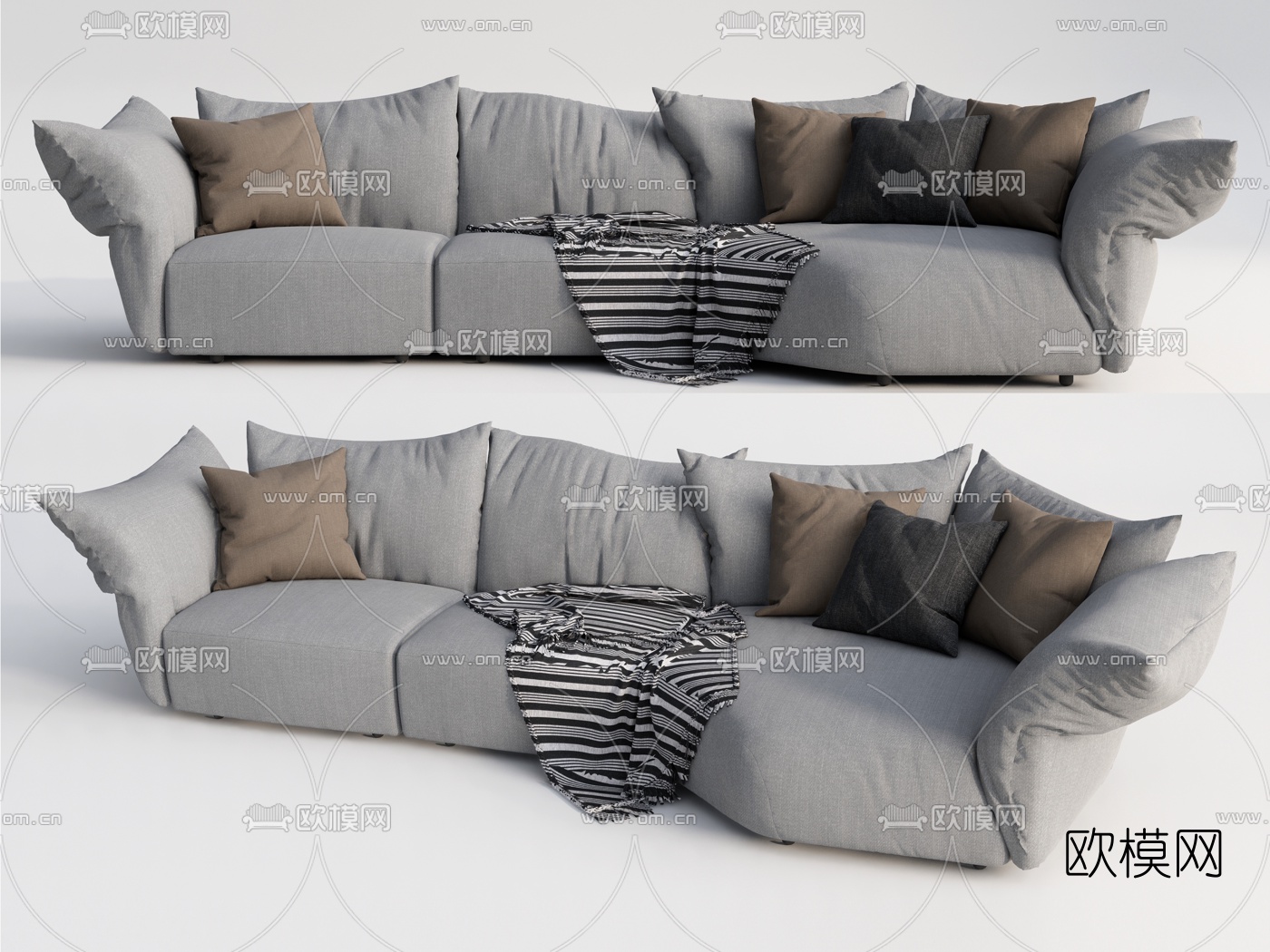 现代布艺多人沙发su模型