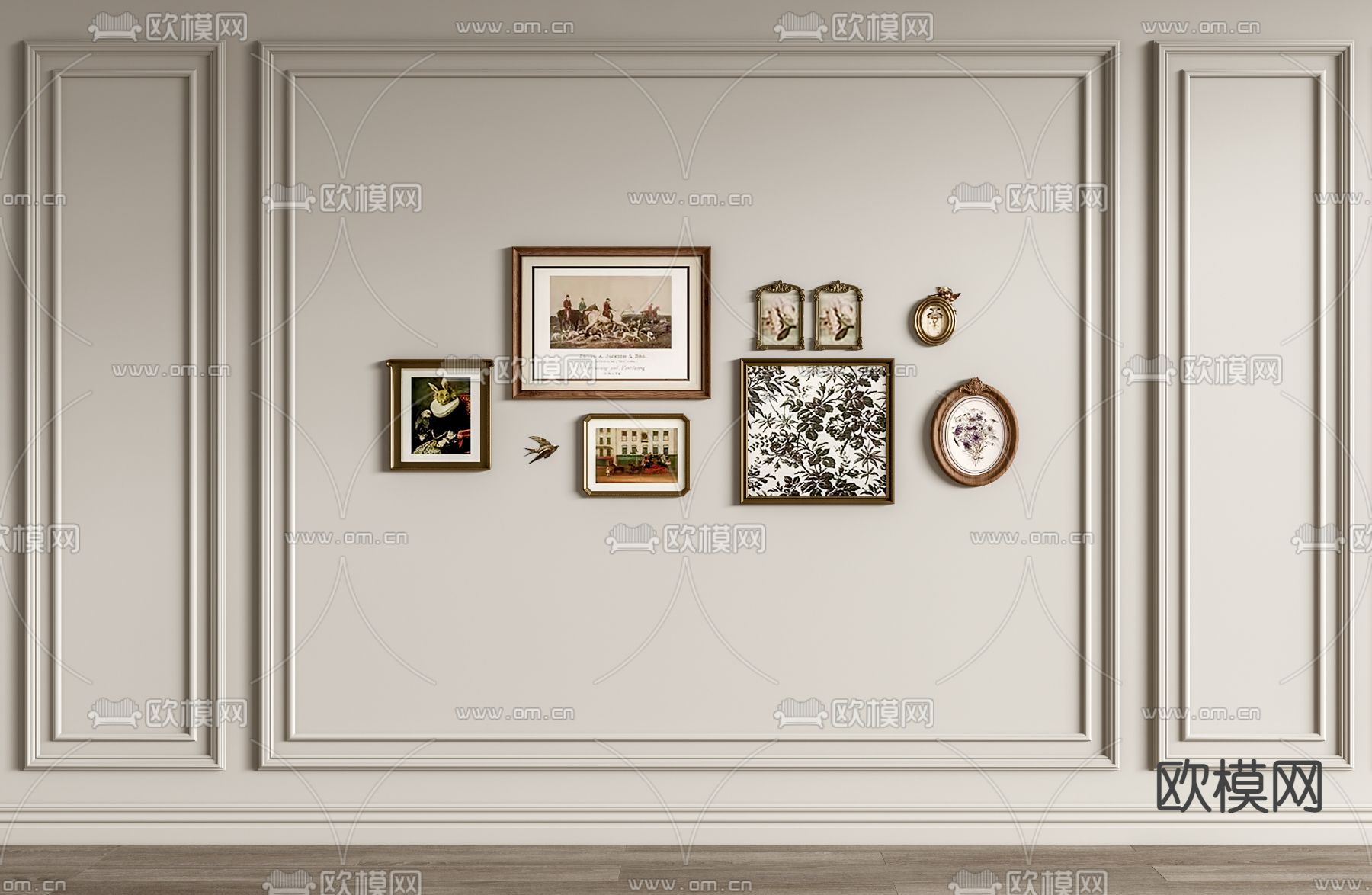 法式背景墙 护墙板 挂画su模型