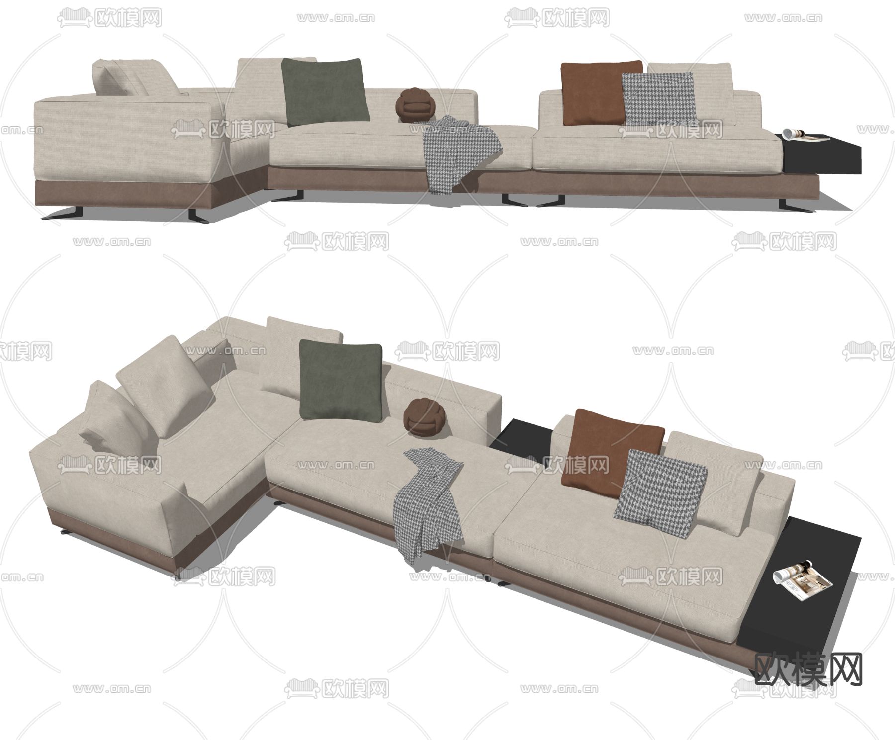 现代布艺转角沙发su模型
