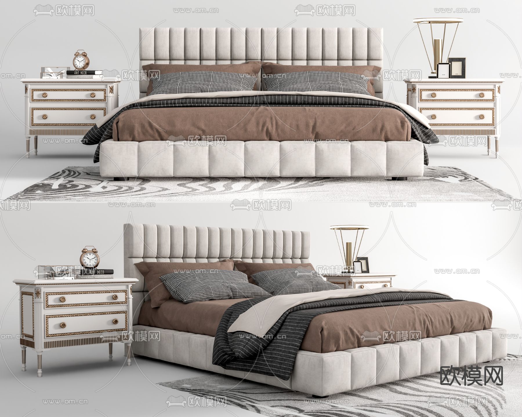 简欧双人床su模型下载（渲染图1）