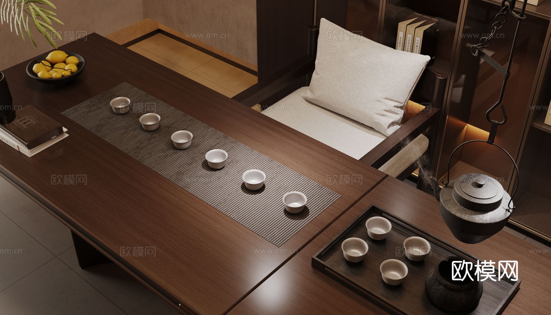 新中式茶室 品茶区su模型下载（渲染图3）
