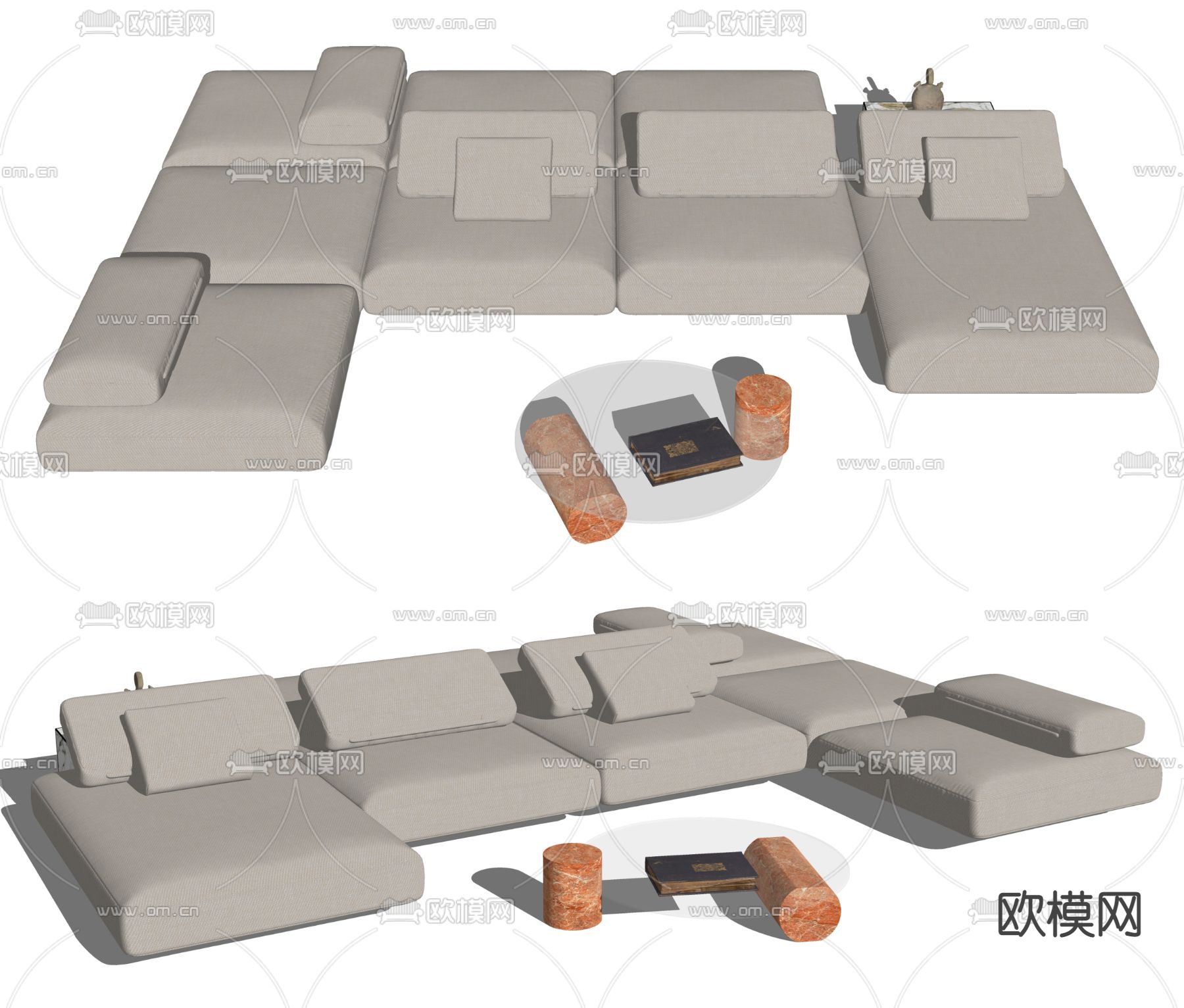 Poliform现代白色多人沙发su模型