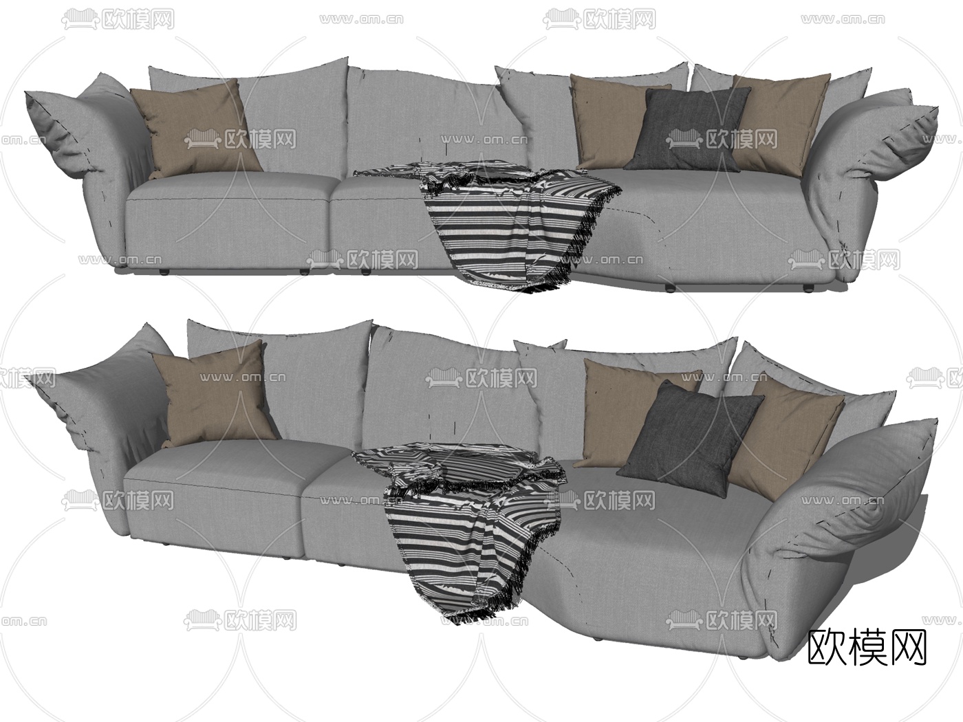 现代布艺多人沙发su模型