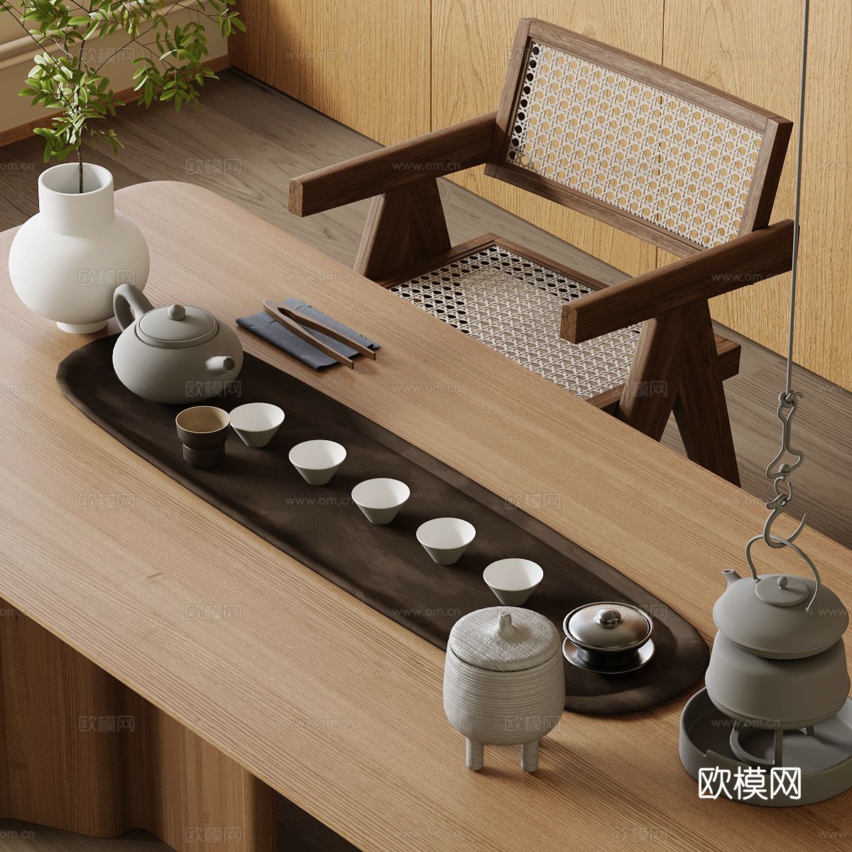 新中式茶具 茶壶 茶盘3d模型下载