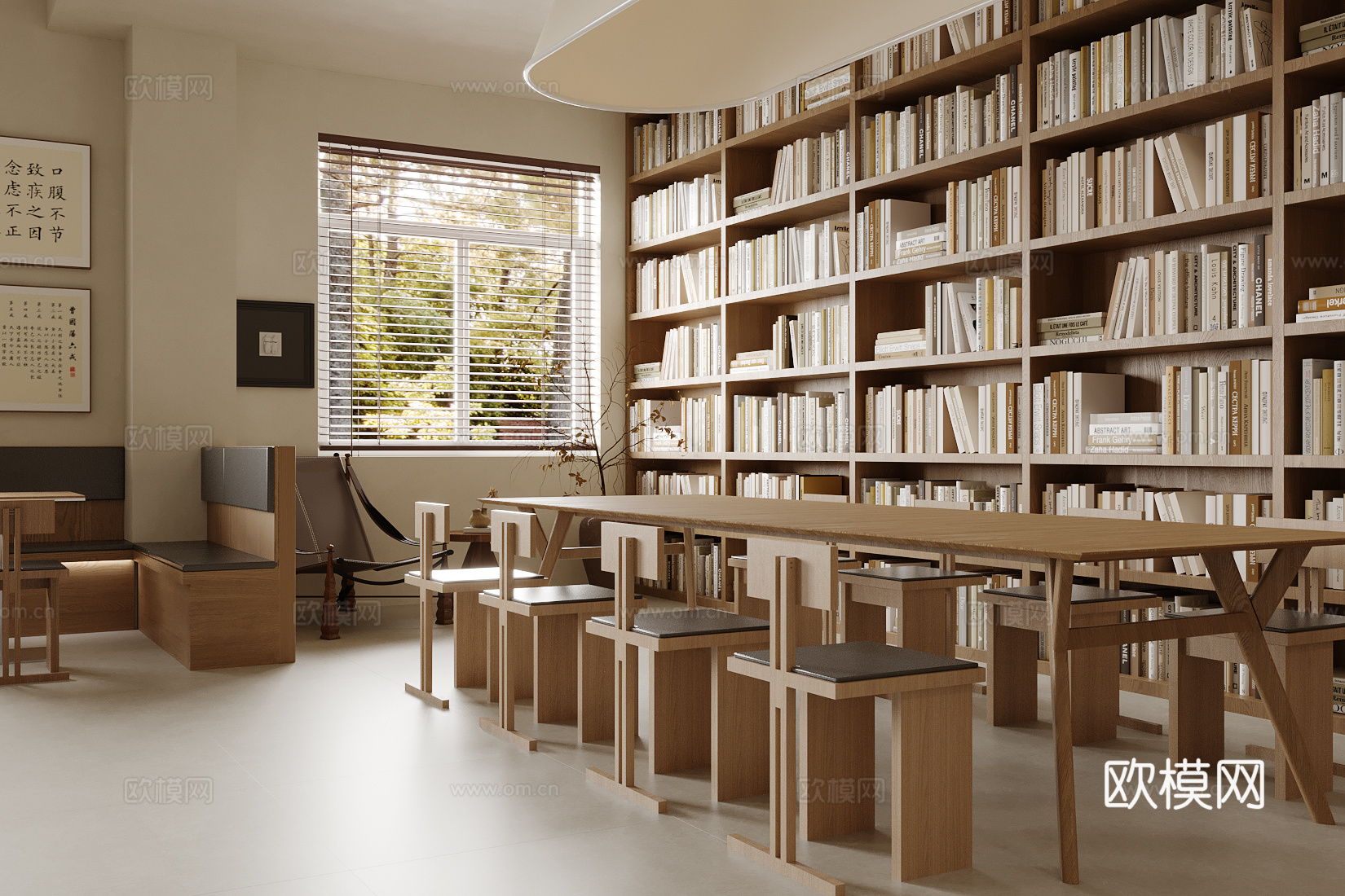原木风图书室 阅览室su模型下载（渲染图3）